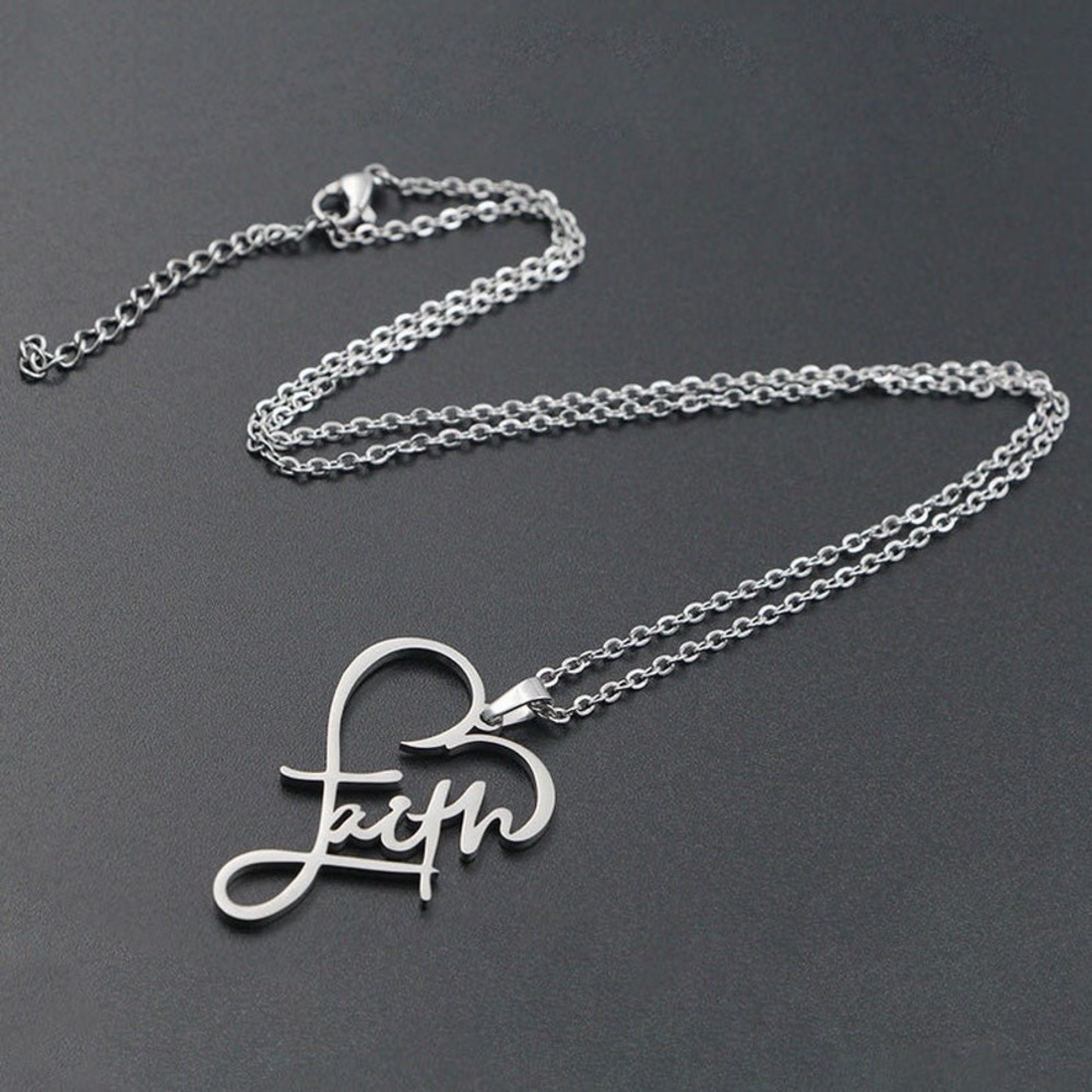 New Silver Stainless Steel Christian Faith Cursive Heart Minimalist Necklace - Picture 15 of 15